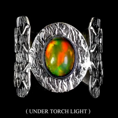 925 Sterling Silver Ring Oval Fire Opal 8x6mm Natural Gemstone Jewelry Size 9 - Image 1 of 4