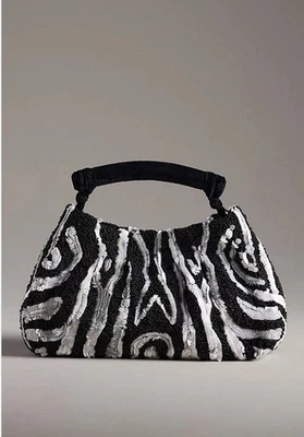 New Anthropologie Sequin Animal Clutch Black Velvet Handle Crossbody Strap - Image 1 of 4