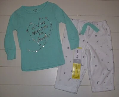 Carter's 2 Piezas Corazón Amor a la Luna y Espalda LS Camisa Polar Pantalones Pijama 12M Foto 1 de 4
