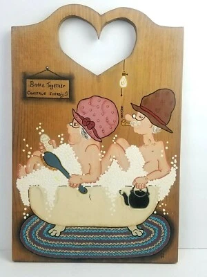 Wooden Vintage Hand Painted Wall Plaque "Bathe Together Conserve Energy - 1987 - Image 1 of 4