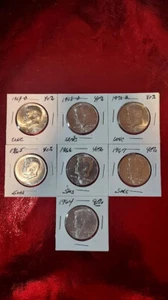 1964-1970 90%-40% Kennedy Silber Half Dollar Set 7 Münzen inkl SMS-(3) UNC (alle) - Bild 1 von 3