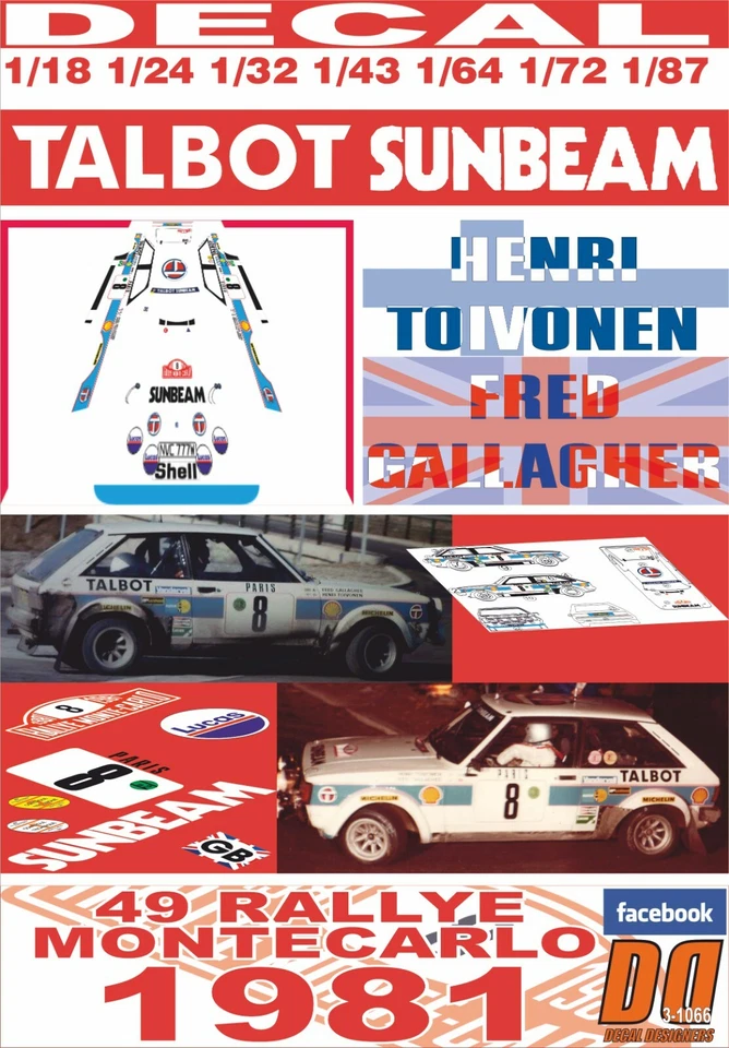 DECAL TALBOT SUNBEAM LOTUS H.TOIVONEN R.MONTECARLO 1981 5th (04) - Immagine 1 di 1