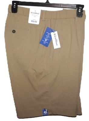 Caribbean Performance 弹力短裤卡其色 42x10 平前弹性全新带标签 — 第 1/3 张图片