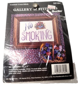 Bucilla Gallery of Stitches No Smoking Sign Measures Cross-Stitch 7”x 5” New NIP - Picture 1 of 2