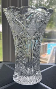 AMERICAN BRILLIANT PERIOD CUT CRYSTAL VASE 10 INCHES FLARED ABP HEAVY - Picture 1 of 11