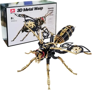 3D Metal Wasp Puzzle Kit - DIY Steampunk Insect Model in Black Gold - Picture 1 of 12