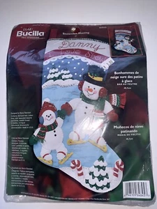Bucilla Christmas Snow snowman Stocking Sewing Kit Felt Sequins Personalize - Picture 1 of 6