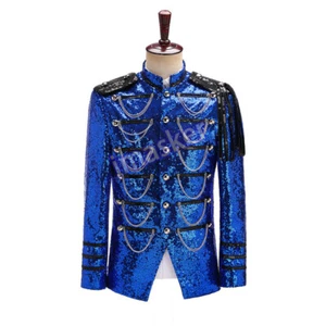 Men's Stage Show Singer Dress Glitter Sequins Jacket Nightclub Performance Coats - Picture 1 of 27