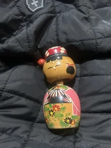 vintage wooden asian bobble head small 5”high By 2”at Base Multicolored - Picture 1 of 6