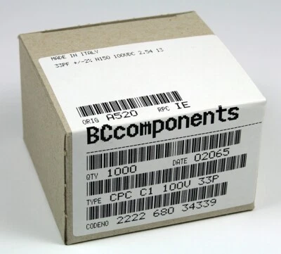 Condensadores cerámicos BC Components 2222 688 34339 33pF 2,54 mm 100 vdc caja 1000 un. Foto 1 de 4