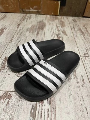 Adidas Sliders Slip On Flip Flops Black White Striped Kids Unisex Size 4 - Image 1 of 4