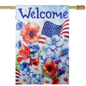 Northlight Welcome Patriótica Floral Exterior Casa Bandera 28" x 40" - Imagen 1 de 5