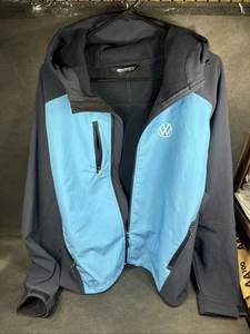 VW Hooded Soft Shell Jacket Navy Volkswagen Coat Full Zip Blue Logo Sz Large - Picture 1 of 11
