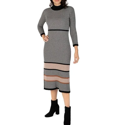 Robbie Bee Midi Sheath Sweater Dress 3/4 sleeve Ruffle Trim Multicolored LG - Image 1 of 4