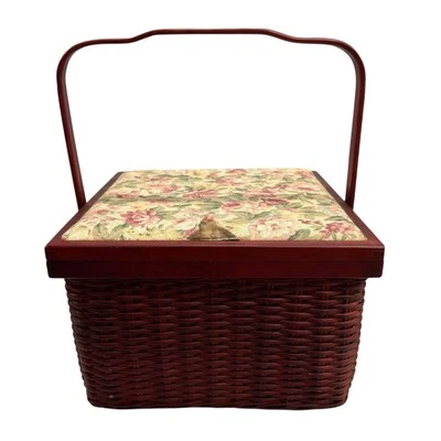 Cesta artesanal de costura superior tapiz de mimbre rojo de colección  Foto 1 de 4