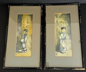 Antique Asian Art Prints by Wylog Fong – “Num Jai” & “Nuie Jai” – Boy and Girl - Picture 1 of 11