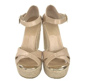Jimmy Choo Wedge ESPADRILLES Nude Patent Leather sandals size 39 - Picture 1 of 1
