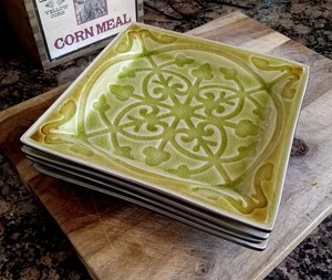 SET of (4) Roscher LORELAI Green Square 8.25" Salad Plates Stoneware - Picture 1 of 3