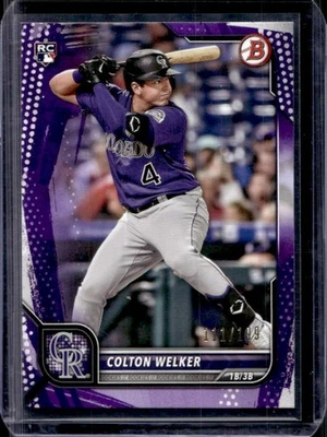 2022 Bowman Colton Welker Purple Pattern Rookie RC #111/199 Rockies - Image 1 of 2