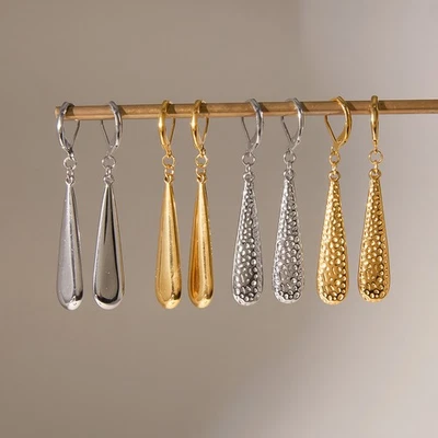 1Pr. Pendientes de aro de oreja de acero inoxidable con gota de agua de otoño invierno joyería Foto 1 de 4