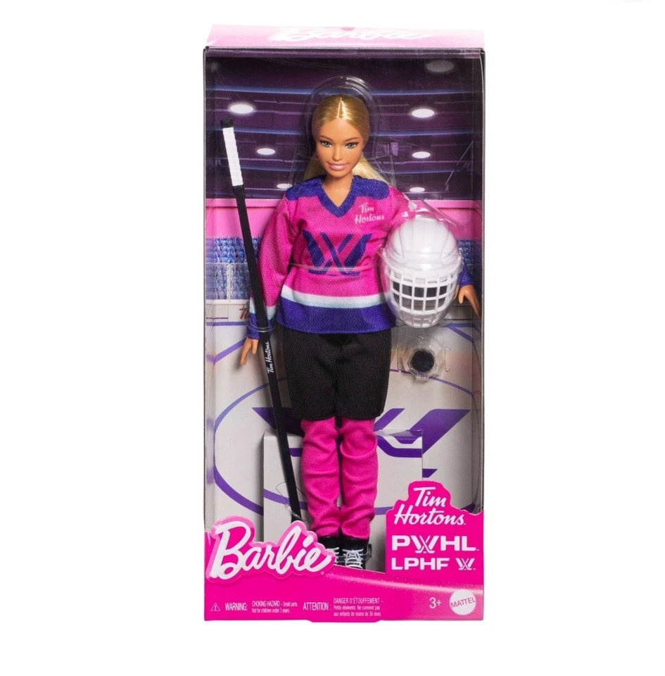 Barbie Tim Hortons Mattel 2025 PWHL Muñeca Jugadora de Hockey Canadá Rubia EN MANO Foto 1 de 4