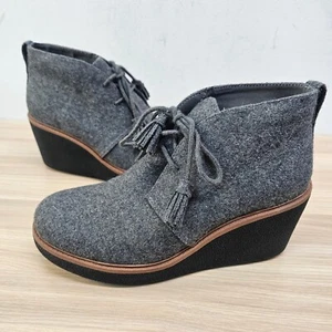 Wool Ankle Booties Womens 8 M Wedge Gray Tassel Lace Up DR SCHOLLS Aurora - Picture 1 of 16