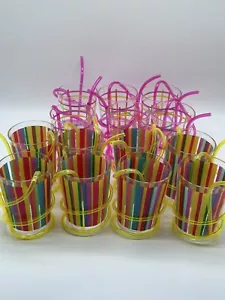 Colorful Striped Silly Straw Glasses - Fun Party Cups Set of 14 - Picture 1 of 3