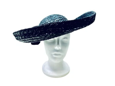 John Taylor's 复古 20 世纪 80 年代黑色吸管宽边罗缎蝴蝶结侧德比帽 — 第 1/4 张图片