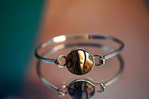 Sterling Silver 925 Bracelet Bangle Pua Shell 13,93g - Picture 1 of 8