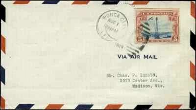 First Day of Air Mail Rate Change to 5c Ponca City 8/1/28 - Image 1 of 2