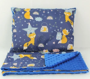2 pc blanket set for cradle bedside pram wooden crib dimple foxes at night stars - Picture 1 of 1