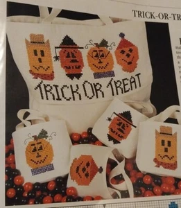 Trick Or Treat Halloween Pumpkin RIBBAND OOP Magazine Cross Stitch Pattern  - Picture 1 of 1