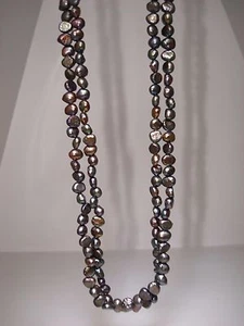 BEAUTIFUL MULTI COLOR BLACK FRESHWATER PEARL TWO STRAND NECKLACE! 16" CHOKER - Picture 1 of 4