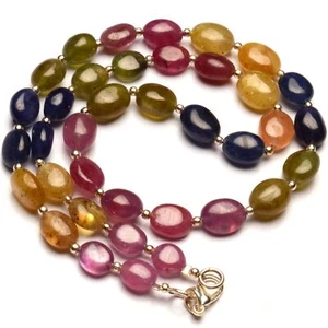 Natural Sapphire Gemstone 8 to 10mm Smooth Nugget Shape Beads 17.5 Inch Neckalce - Picture 1 of 8