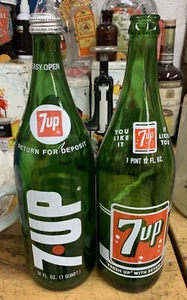 Two 7-up Quart Pop Bottles Glass Soda Vintage Nice Condition You Like It - Picture 1 of 14