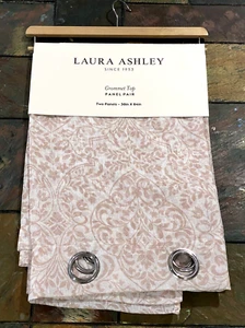 Laura Ashley Grommet Top Taupe White Floral Sheer Curtain Panel Pair 38" x 84" - Picture 1 of 13