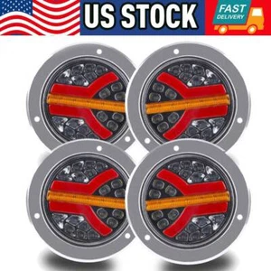 2X 4"inch Round LED Truck Trailer Stop Turn Tail Brake Lights Waterproof 24-LED - Foto 1 di 17