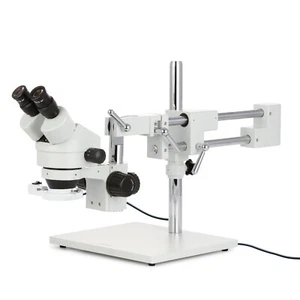 AmScope 7X-45X Binocular Stereo Microscope on Boom Stand + Ring Light Multi-Use - Picture 1 of 9