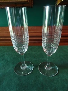 BACCARAT NANCY CHAMPAGNE FLUTE CRYSTAL GLASSES, PAIR, FRANCE, CUT, 6.75" TALL - Picture 1 of 10