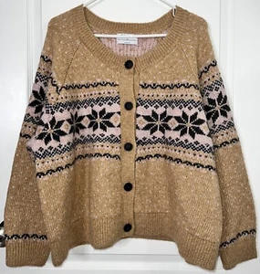 Old Navy Women's 2X Fair Isle Sweater Fall Christmas Holiday Brown Pink NWT - Picture 1 of 22