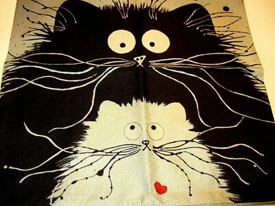 Square Cotton Canvas White Cat & Black Cat Pillow Cover 17.5" x 17.5" NEW (#95) - Image 1 of 4