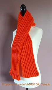 Bright Orange 68 inch Scarf Handknit Ribbed Scarf - Picture 1 of 3