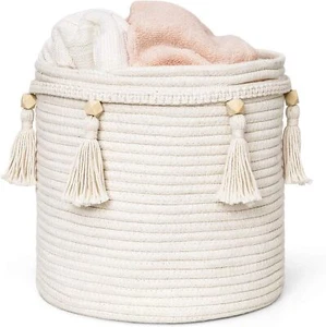 Mkono Macrame Decorative Cotton Rope Basket Boho Cute Woven 11“x11", White - Picture 1 of 7