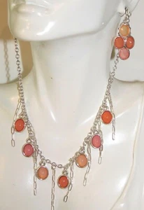 Rosa Melocotón Coral Colgante Estrás Color Plata Cadena Collar Pendientes SP31c - Imagen 1 de 4