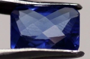 MAN MADE TANZANITE 12 x 10 MM EMERALD CUT CHECKERBOARD TOP BEAUTIFUL BLUE COLOR - Picture 1 of 1