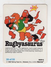 Dandy Gum  1989 “Saurus” cards. Rugby asaurus