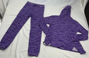 Lands' End 2 Piece Pants Set Girl's L Purple Space Dye Jogger Hooded Shirt New - Picture 1 of 10
