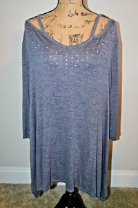 Faded Glory Charcoal Grey Tunic with Beaded Front and Open Shoulders - 2X - Picture 1 of 2