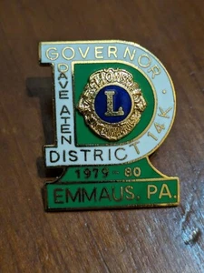 Lions Club Pin 1980 Emmaus Pennsylvania Governor Dave Aten Green LITPC - Picture 1 of 2