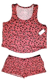 Women 2X Pj Short Set 2 Piece Shorts Top Summer Leopard Beach Lounge Plus Relax - Picture 1 of 4